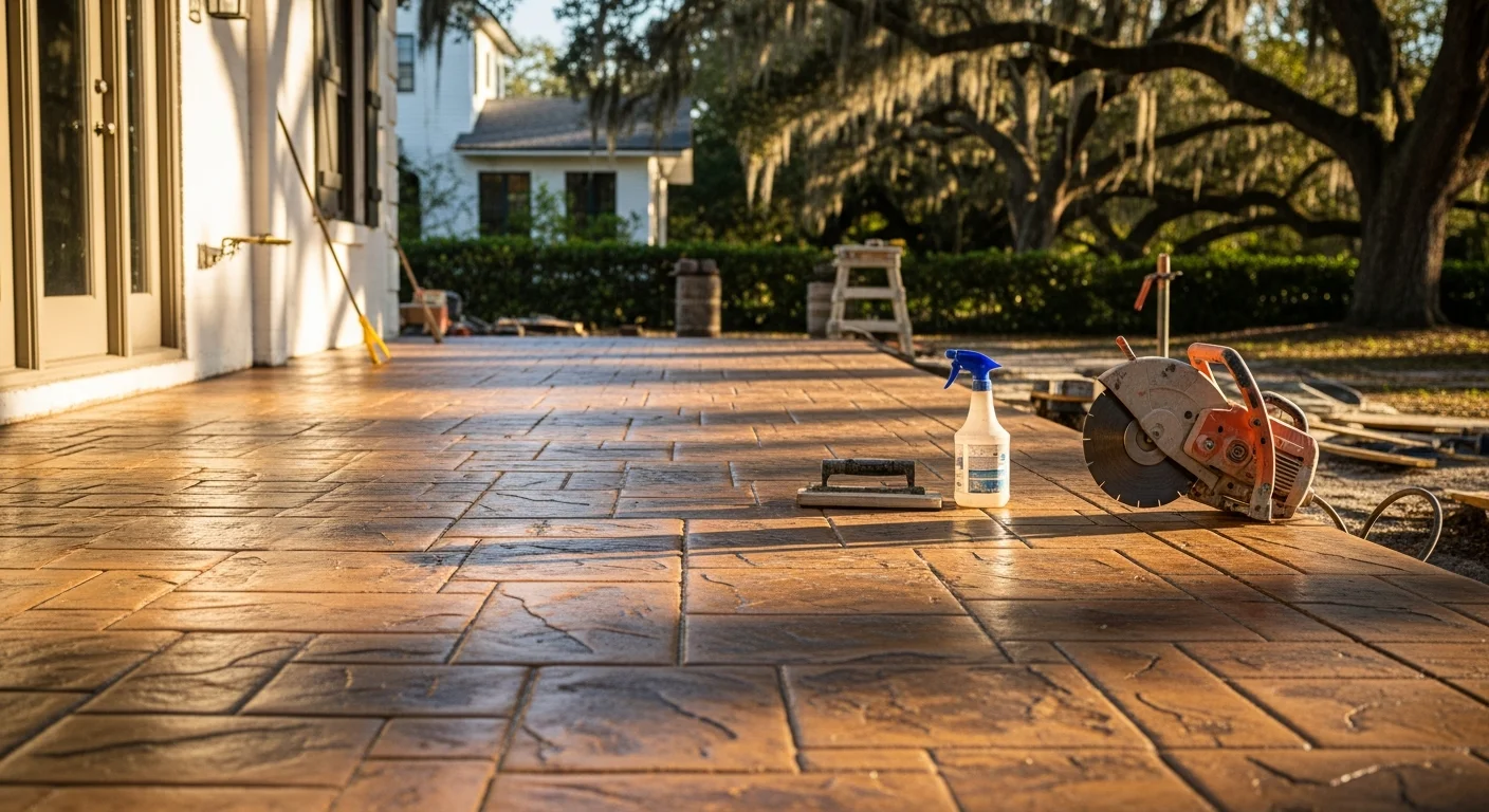 Stamped colored concrete patio in Saint Augustine